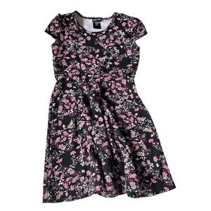 14/16 Paper Doll Girls Black Floral Print Dress Cap Sleeves Flare Skirt